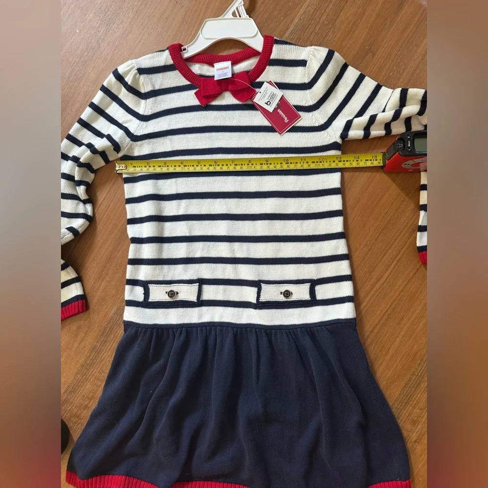 NWT GYMBOREE Red Navy White Striped Sz. 7 Long Sleeve Casual Cotton Dress!